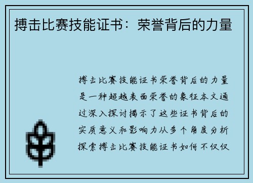 搏击比赛技能证书：荣誉背后的力量